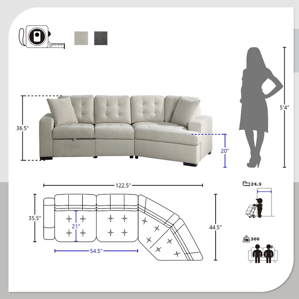 Arnau 2 piece Space saving Sectional Sofa with Pull out Ottoman