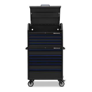 Montezuma 36 in. W x 24 in. D 10-Drawer Tool Chest and Cabinet Combo with Power and USB Outlets in Black and Blue M3624COMBO