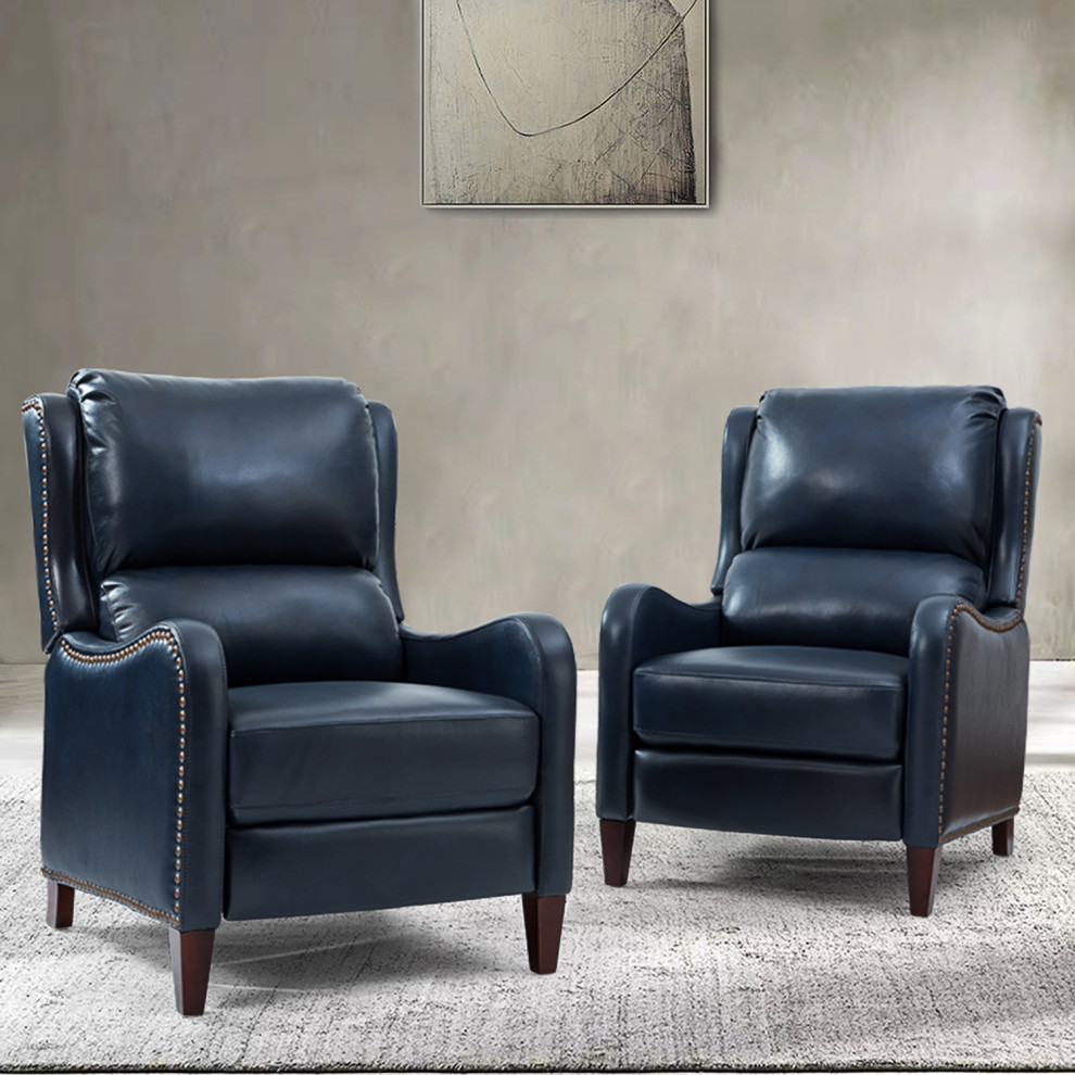 Genuine Leather Recliner With Nailhead Trim Set of 2   Transitional   Recliner Chairs   by Karat Home  Houzz