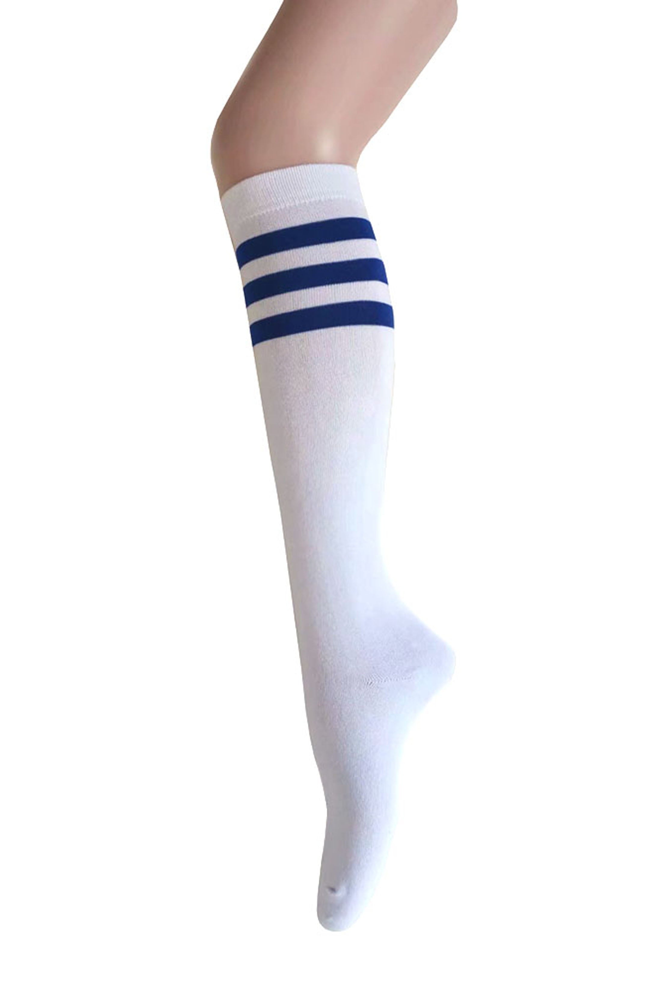 Women and Girls Roller Skate Retro Triple Stripes Tube Knee High Socks In Black with Orange Color