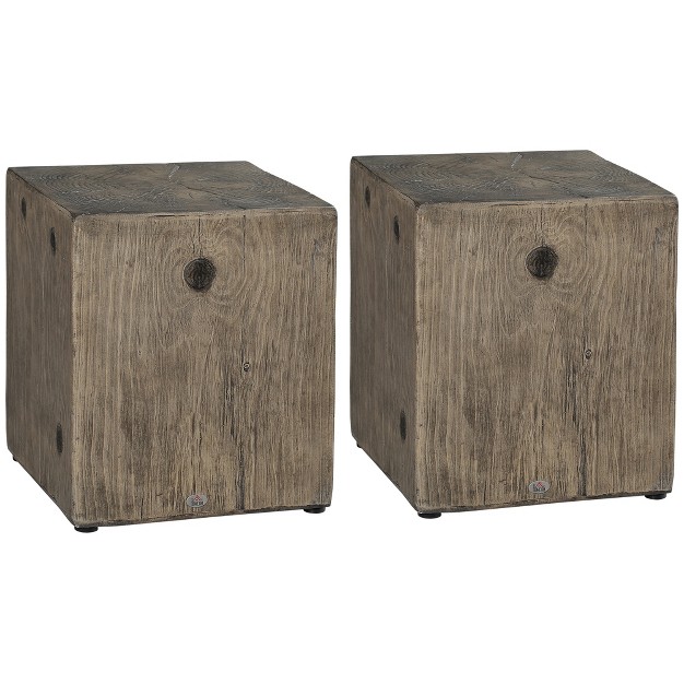 Homcom Decorative Side Table With Square Tabletop Rustic Concrete End Table With Wood Grain Finish For Indoors And Outdoors Set Of 2 Gray