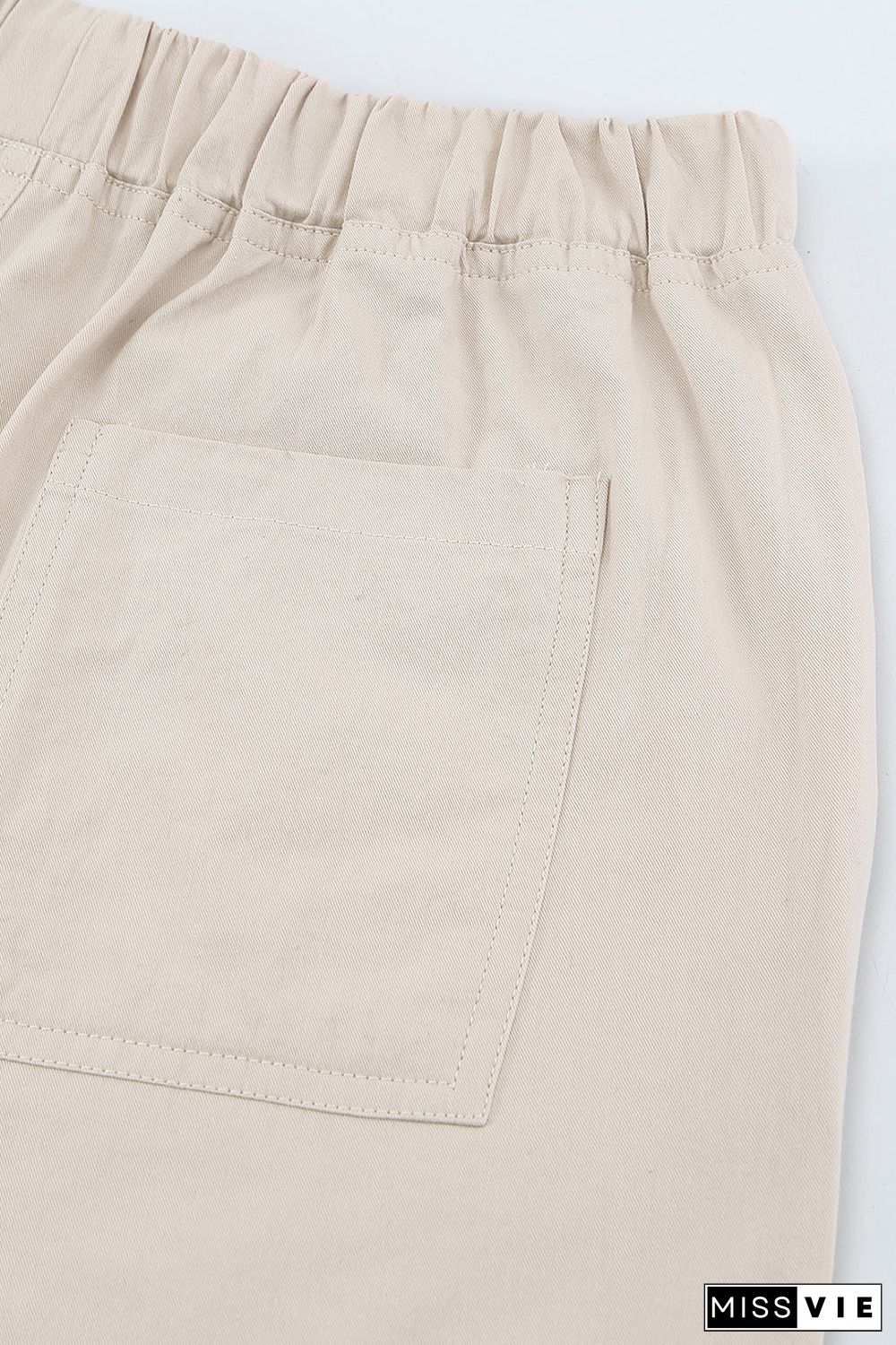 Solid Color Drawstring Frayed Hem Pocketed Shorts