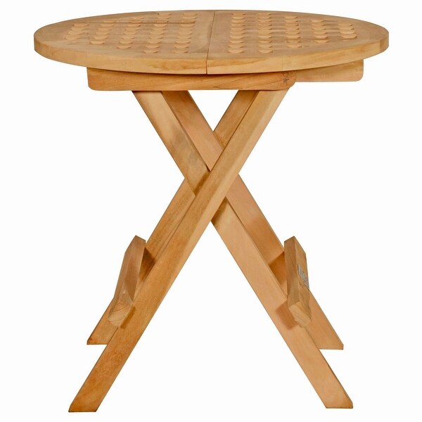 Seven Seas Teak Round Outdoor Teak Wood Folding Picnic Table with Carry Handle