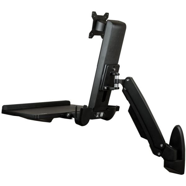 StarTech.com Wall Mount Workstation， Full Motion Standing Desk， Ergonomic Height Adjustable Monitor and Keyboard Tray Arm， For VESA Display