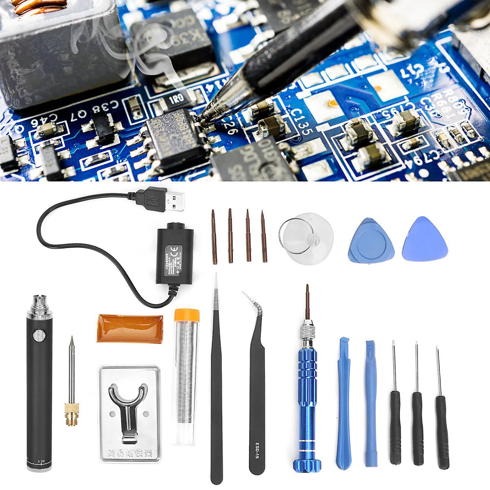 Usb Charging Soldering Iron Set Portable Cordless Electric Solder Iron Pen Welding Toolblack