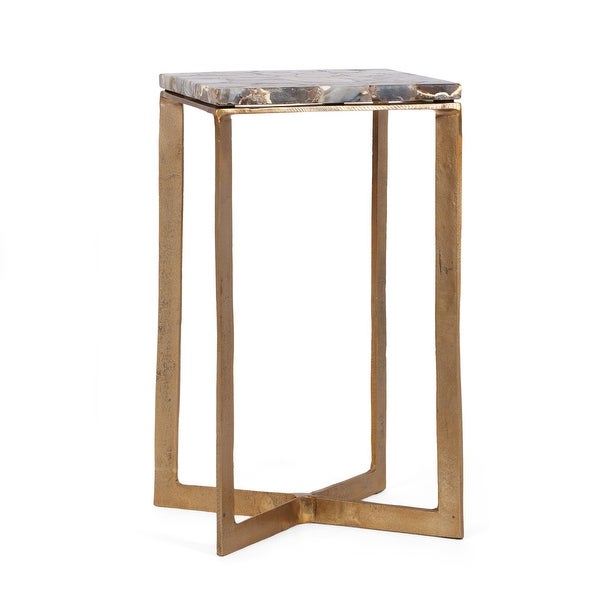 Selms Boho Glam Handcrafted Aluminum Side Table with Agate Marble Top by Christopher Knight Home