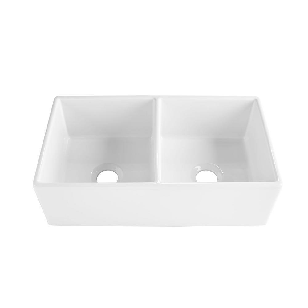 SINKOLOGY Bradstreet II 33 in. Farmhouse Double Bowl Crisp White Fireclay Kitchen Sink SK496-33FC