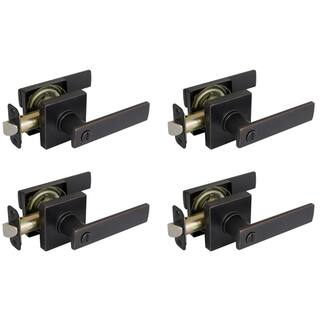 Defiant Westwood Aged Bronze Bed and Bath Door Handle with Square Rose (4-Pack) LP1X701AD4