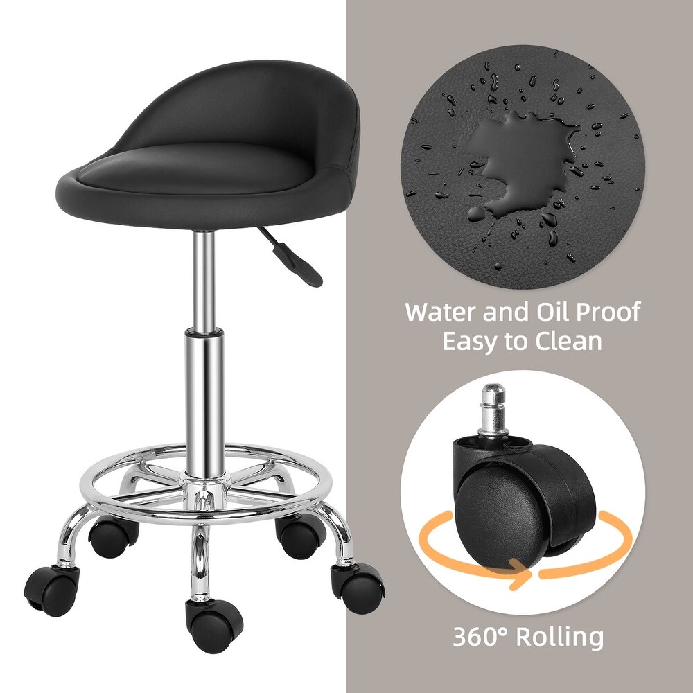 Round Shape Adjustable Salon Stool with Back Black   N/A