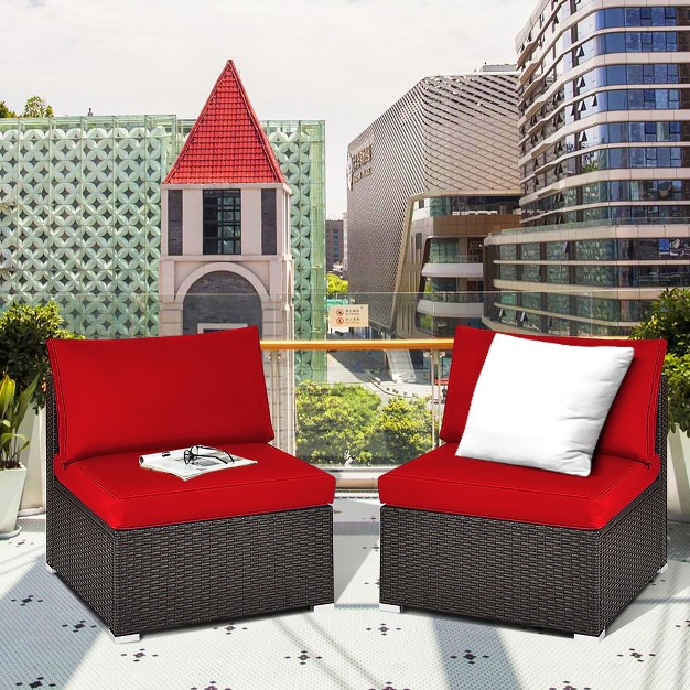 Costway 2pcs Patio Rattan Armless Sofa Sectional Conversation Furniture Set W cushion