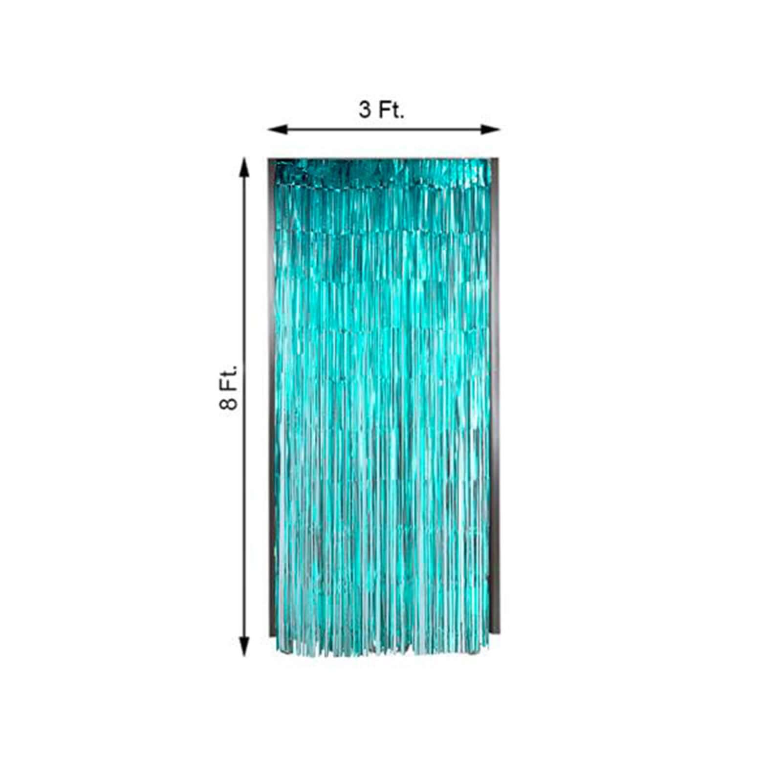 Turquoise Metallic Tinsel Foil Fringe Doorway Curtain Party Backdrop 8ft