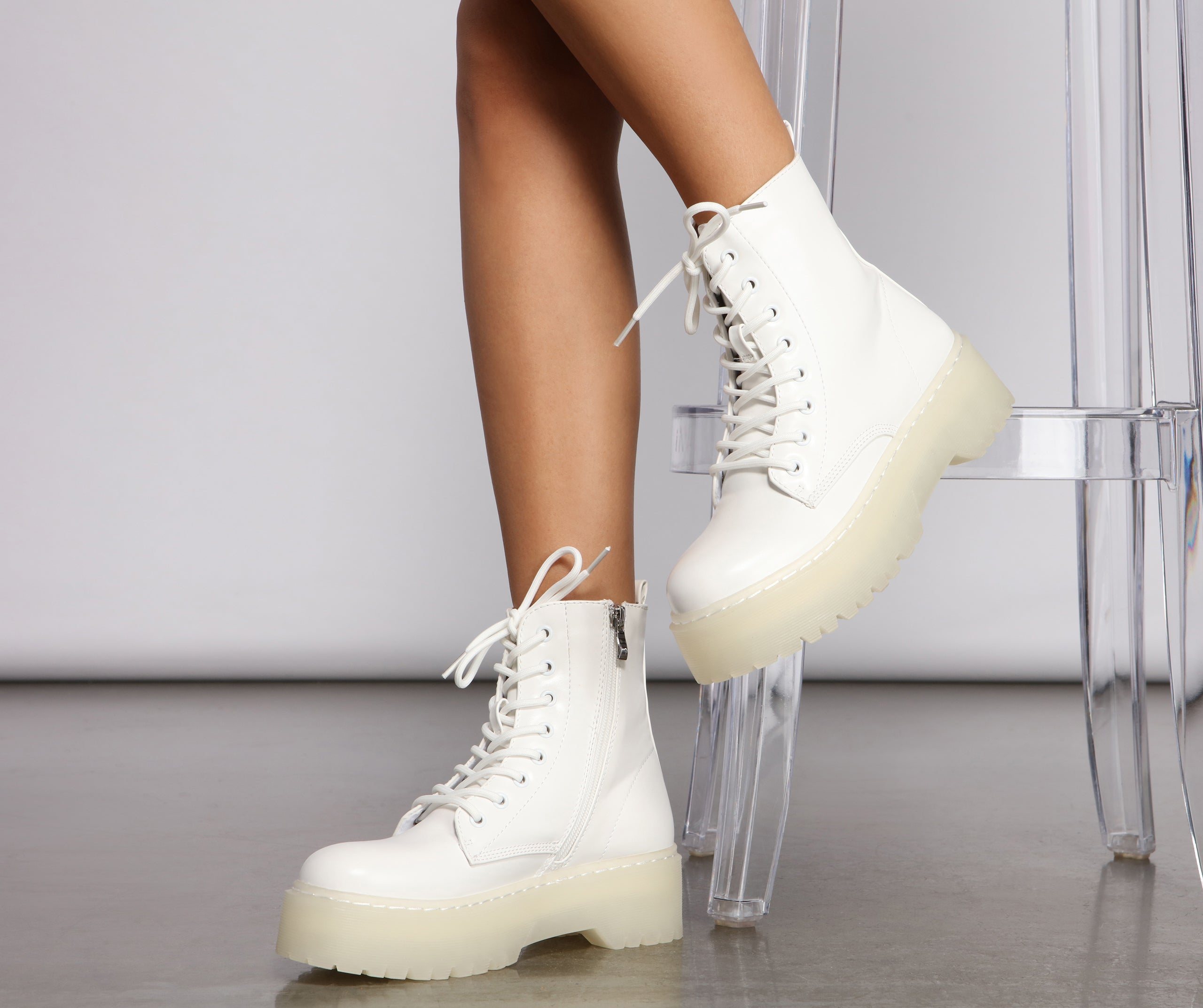 Clearly On Fleek Faux Leather Combat Boots