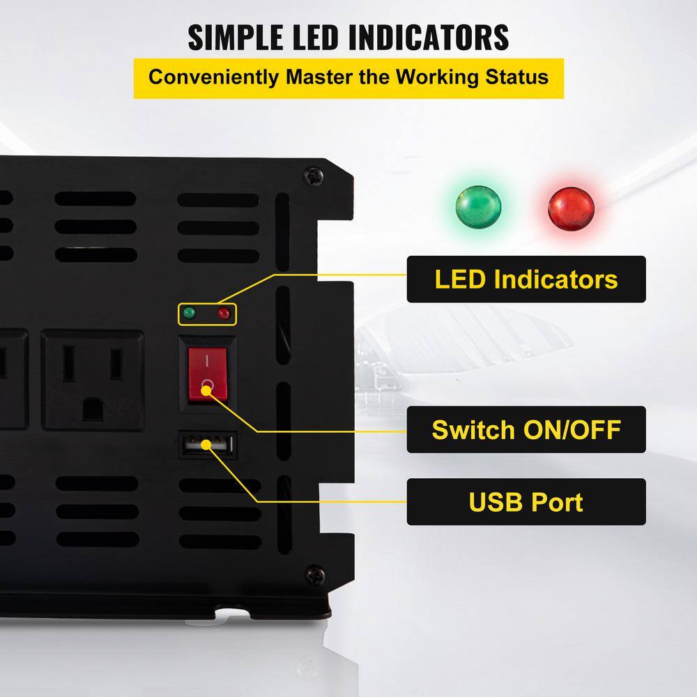 VEVOR 2500-Watt DC 24-Volt Power Inverter Modified Sine Wave Inverter with LCD Remote Controller LED Indicator for Truck RV ZXN2K5-24-120I14HV9