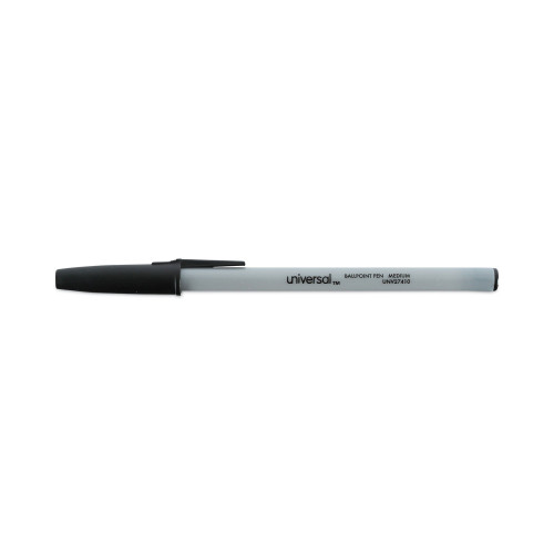 Universal Stick Ballpoint Pen， Medium 1mm， Black Ink， Gray Barrel， Dozen (27410)