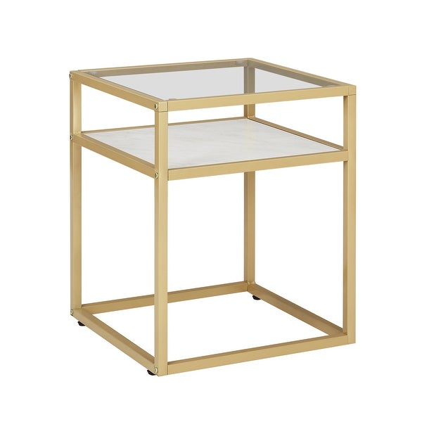 Tempered Glass Top Side Table， 2-Tier End Table