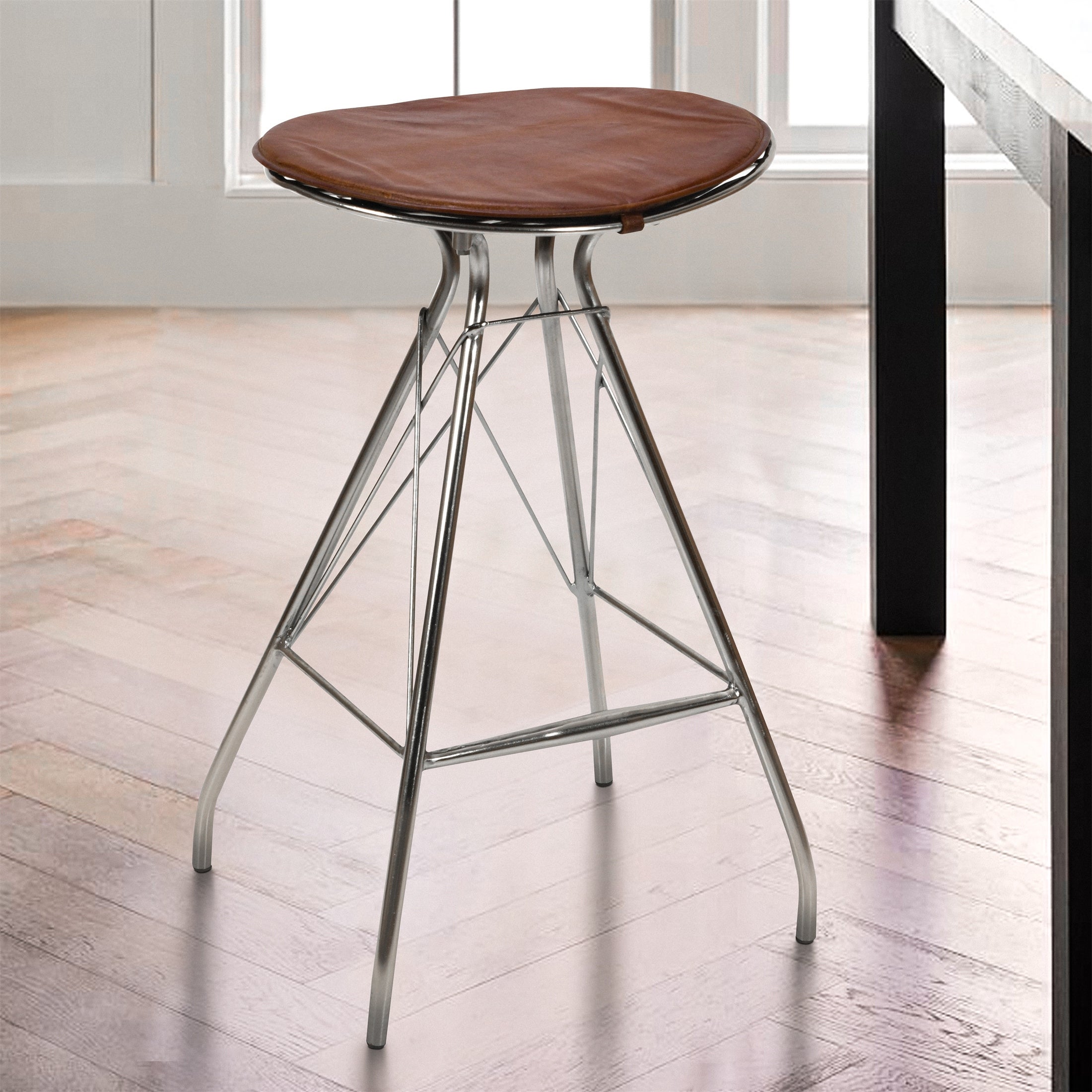 Dark Brown Silver 30 Inch Round Metal Frame Bar Stool