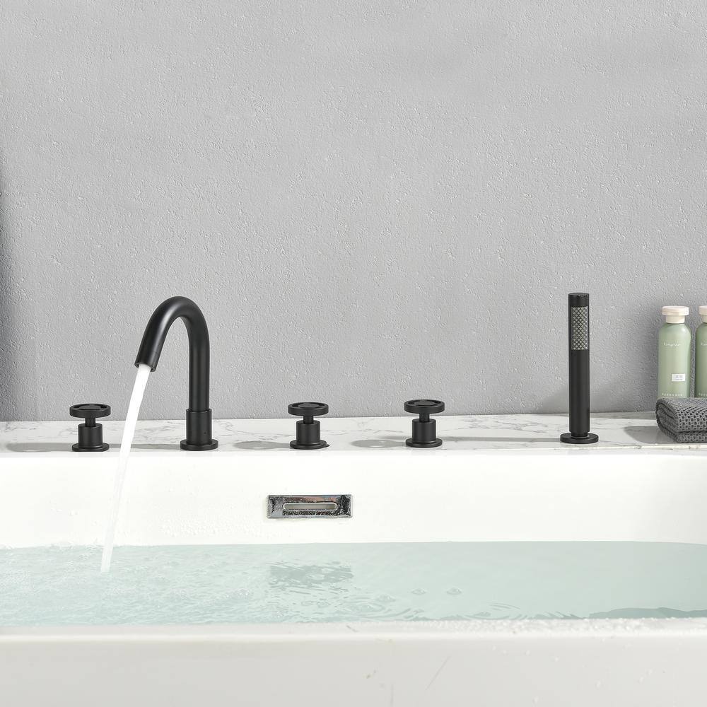 WELLFOR 3-Handle Deck-Mount Roman Tub Faucet with Hand Shower in Matte Black WK0504