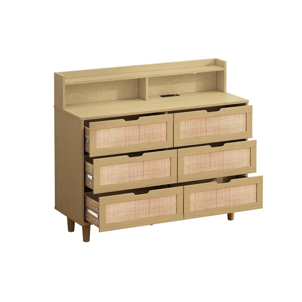 6 Drawers Rattan Storage Cabinet