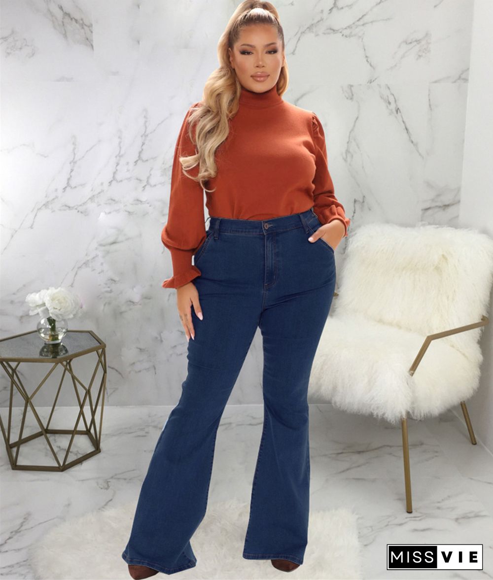 Plus Size 5XL High Waist Denim Flare Pants