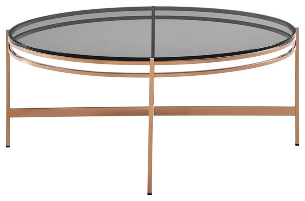 Modrest Bradford Modern Tempered Glass Coffee Table in Rose Gold/Clear   Midcentury   Coffee Tables   by Homesquare  Houzz