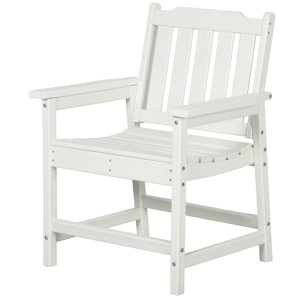 Outsunny All weather Patio Chair Hdpe Patio Dining Chair Heavy Duty Wood like Outdoor Furniture White