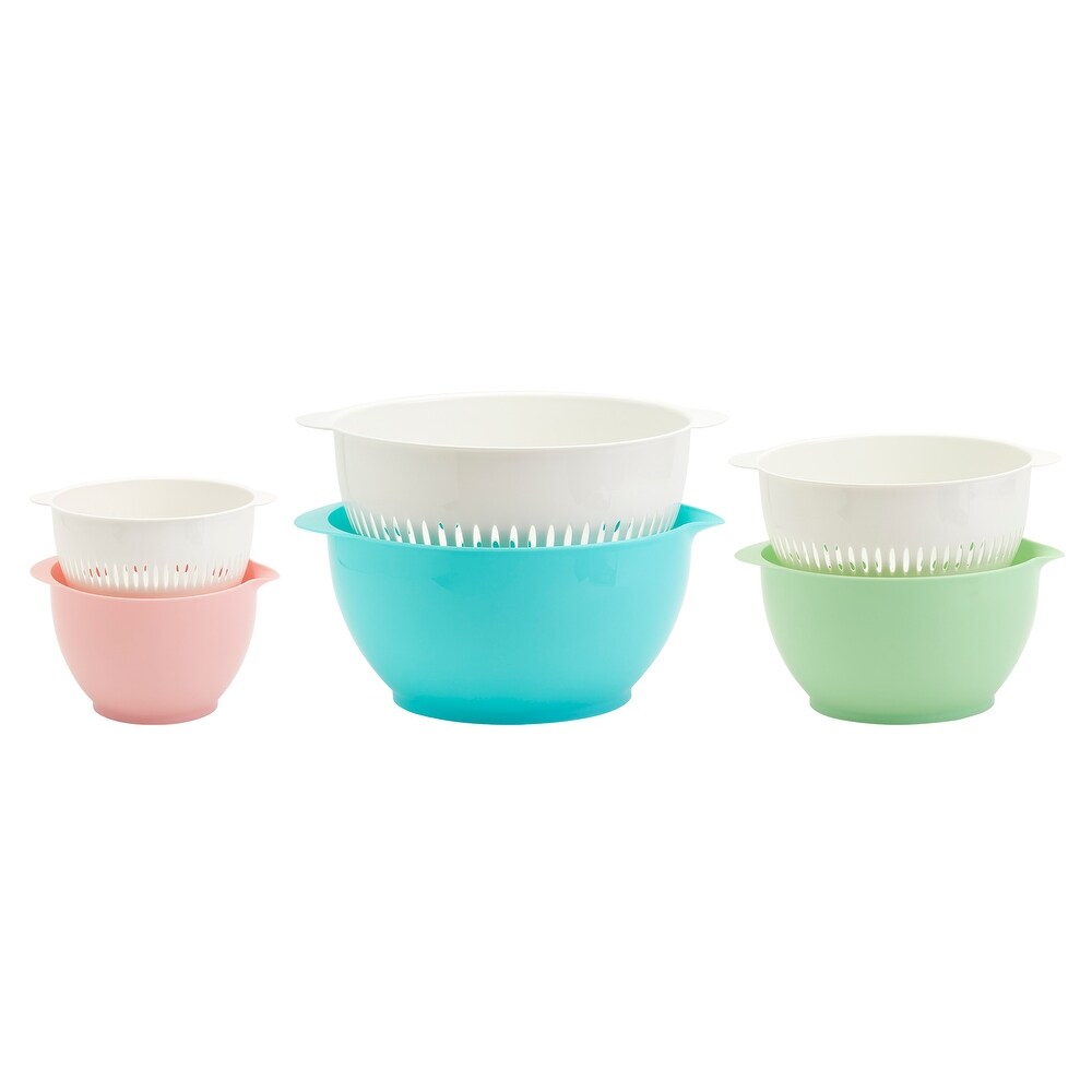 6 Piece Mixing Bowls with Colanders Set  Assorted Colors
