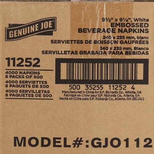 Genuine Joe Quadfold Square Beverage Napkins  GJO11252