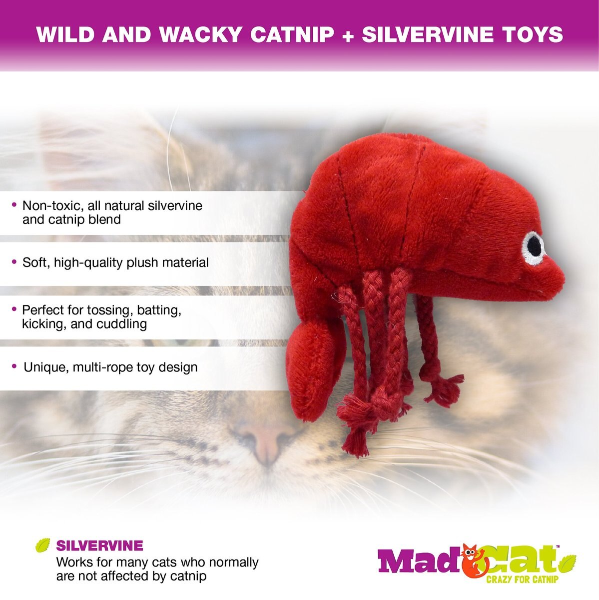 Mad Cat Pouncin' Prawn Catnip and Silvervine Cat Toy