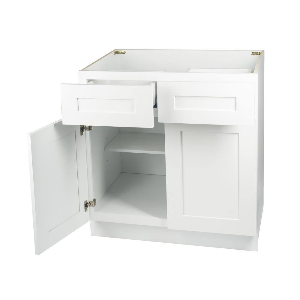 Plywell Ready to Assemble 39x34.5x24 in. Shaker Base Cabinet with 2-Door and 2-Drawer in White SWxB39