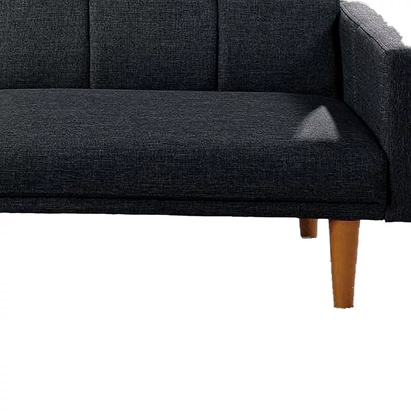 Fabric Adjustable Sofa with Square Tufted Back， Dark Gray