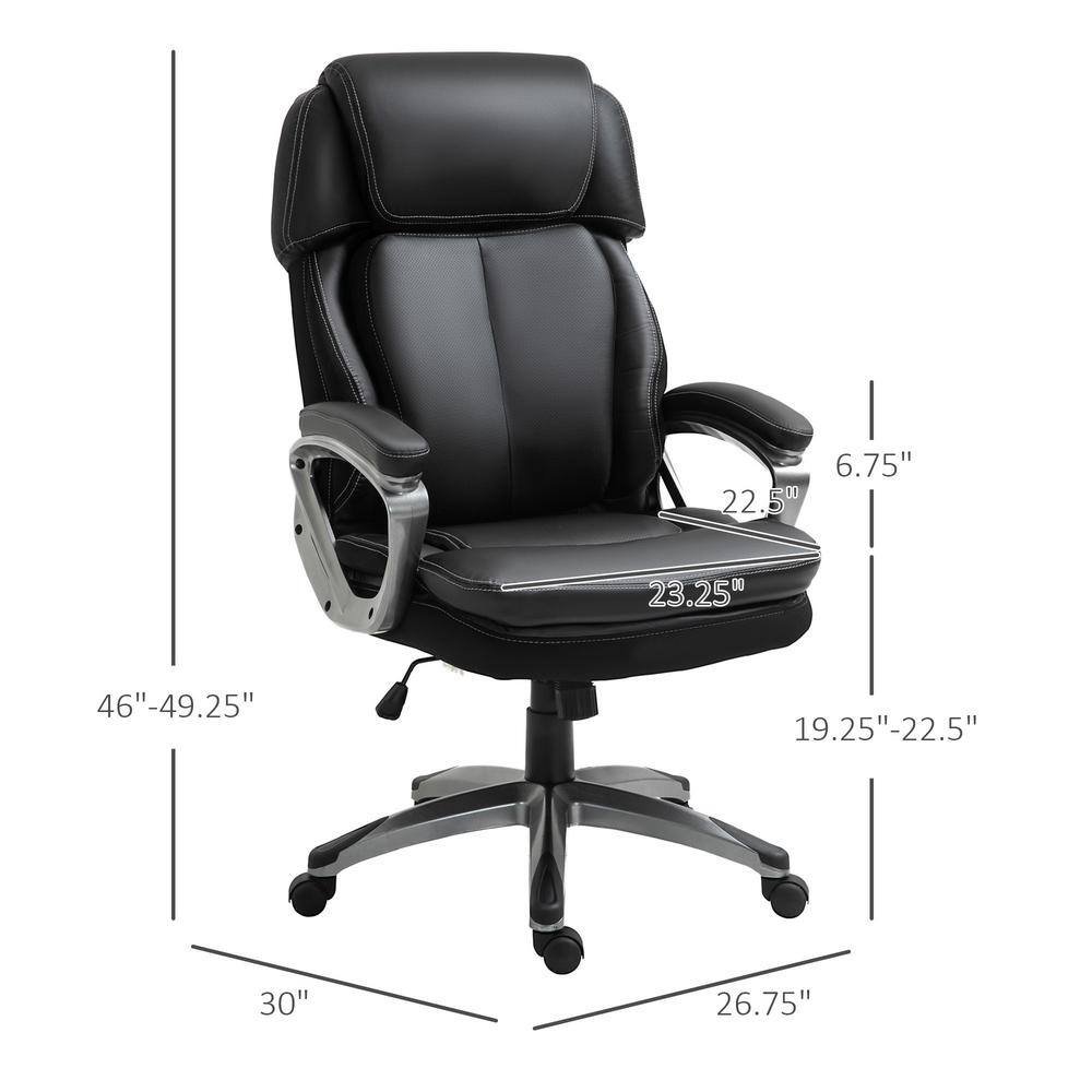 Vinsetto Black, High Back Ergonomic Home Office Chair PU Leather Swivel Chair with Adjustable Height, Air Lumbar Support Armrests 921-502BK