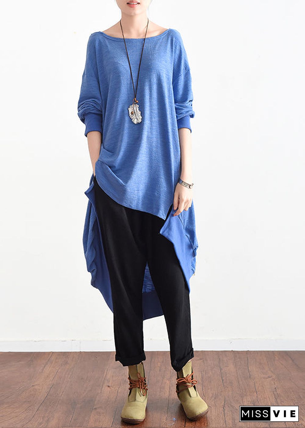 autumn blue low high silk blouses oversized cotton blouses stylish tops