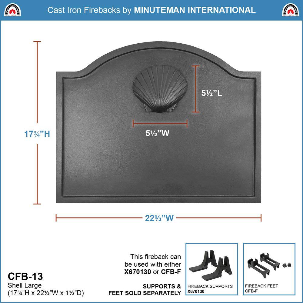 MINUTEMAN INTERNATIONAL 22.5 in. L Black Traditional Large Shell Design Fireback CFB-13