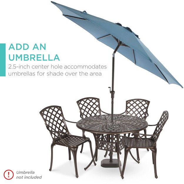 Best Choice Products 5 piece All weather Cast Aluminum Patio Dining Set W Chairs Umbrella Hole Lattice Weave Design