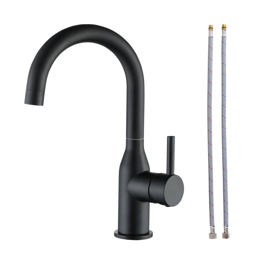 ARCORA Single-Handle Bar Sink Faucet with Water Supply Lines in Matte Black AR6100201B