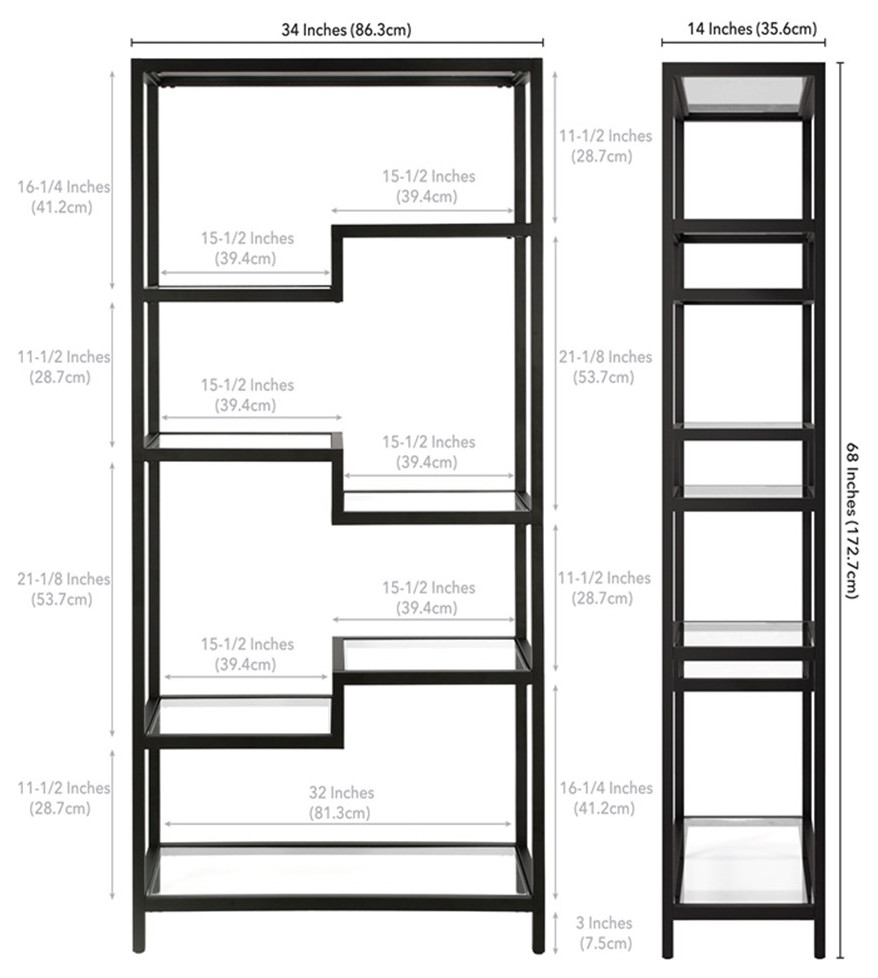 Maklaine 34 quotModern Blackened Bronze Finish Metal/Glass Bookcase   Transitional   Bookcases   by Homesquare  Houzz