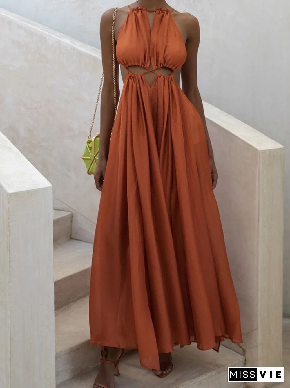 Fashion Cutout Halterneck Maxi Vacation Dress P11543