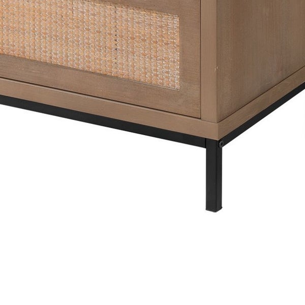 Side Table with Woven Rattan Front Drawers， Brown