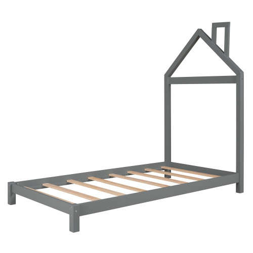 Twin Size Wood Platform Bed with House Shaped Head...