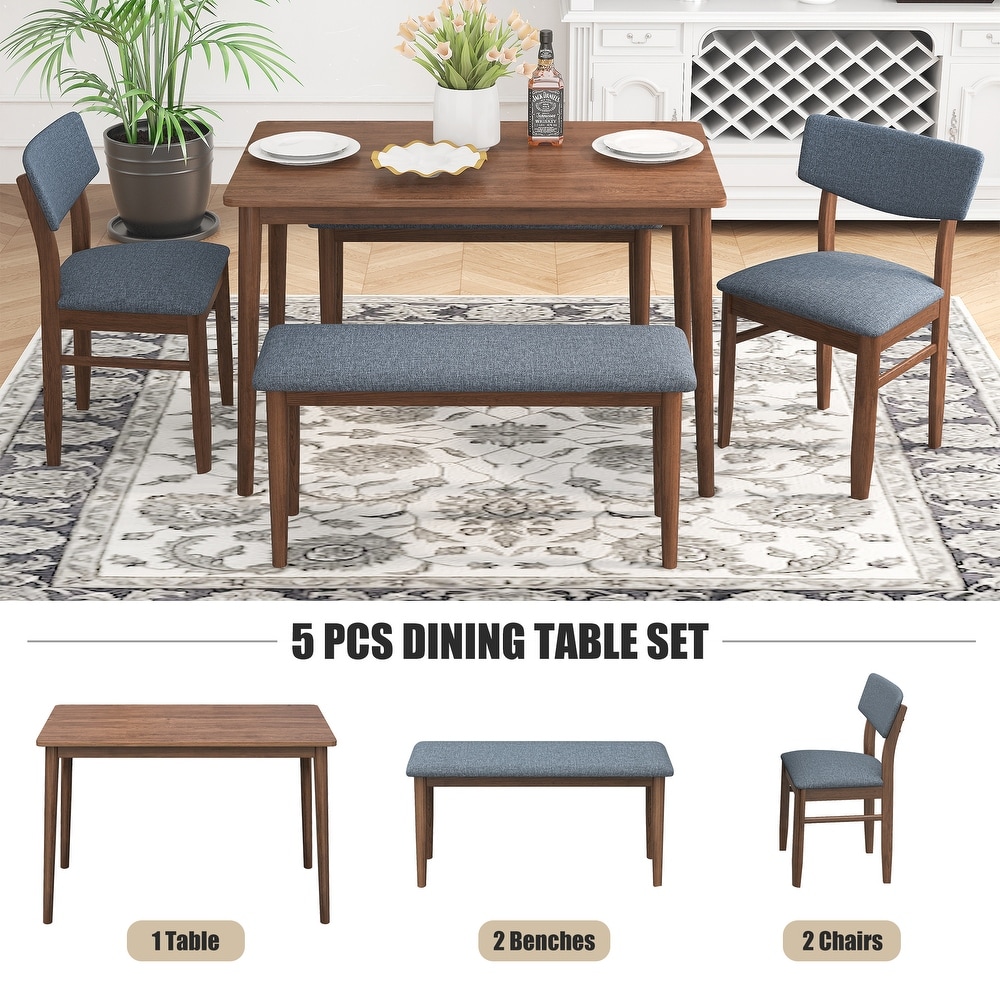 Modern Dining Table Set with 2 Benches and 2 Chairs