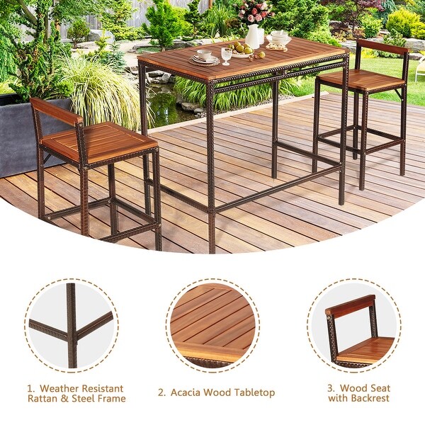 Gymax 3PCS Patio Bar Set Dining Set Outdoor Furniture Set w/ Wooden