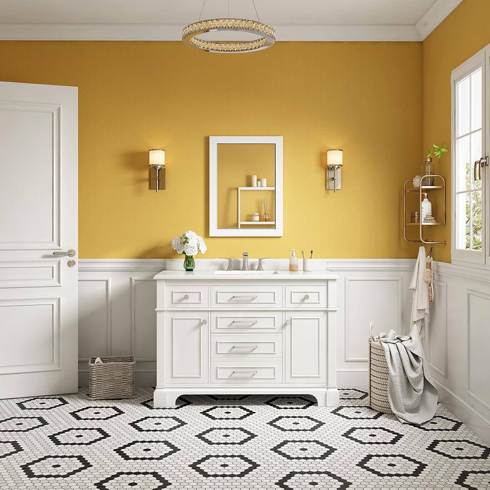 Home Decorators Collection Melpark 48 in. W x 22.1 in. D x 34.5 in. H Freestanding Bath Vanity in White with White Cultured Marble Top Melpark 48W