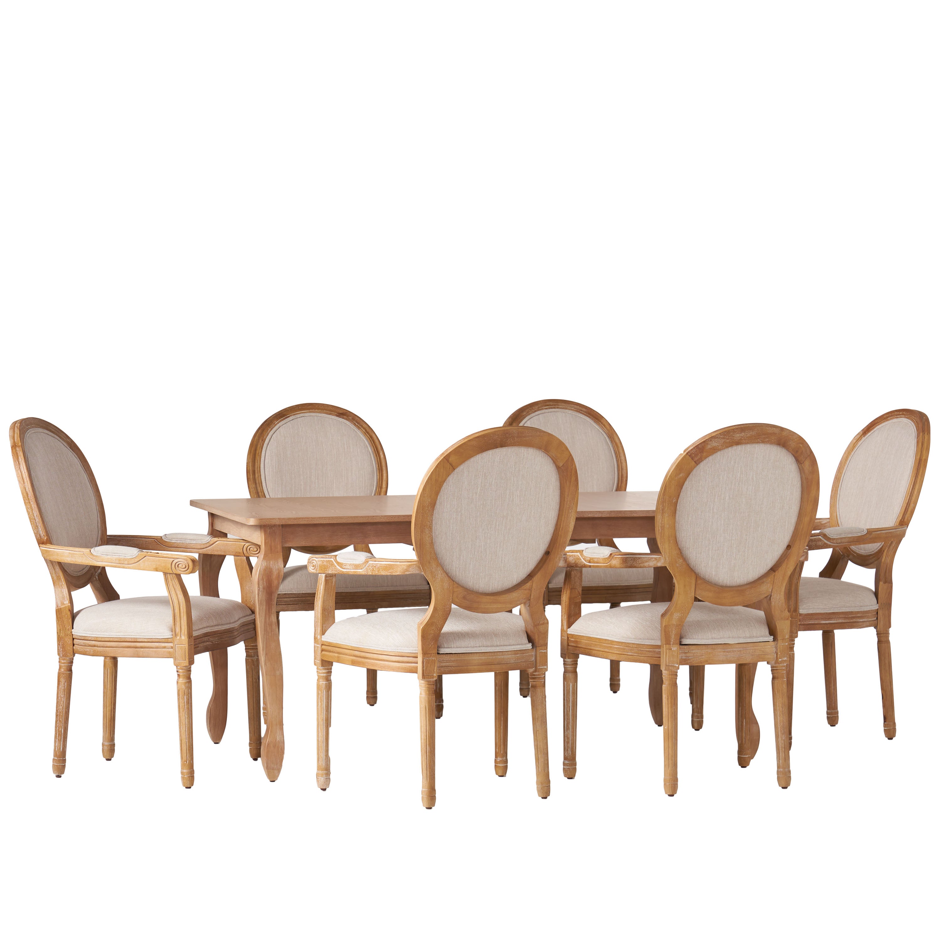 Comisky French Country Fabric Upholstered Wood Expandable 7 Piece Dining Set