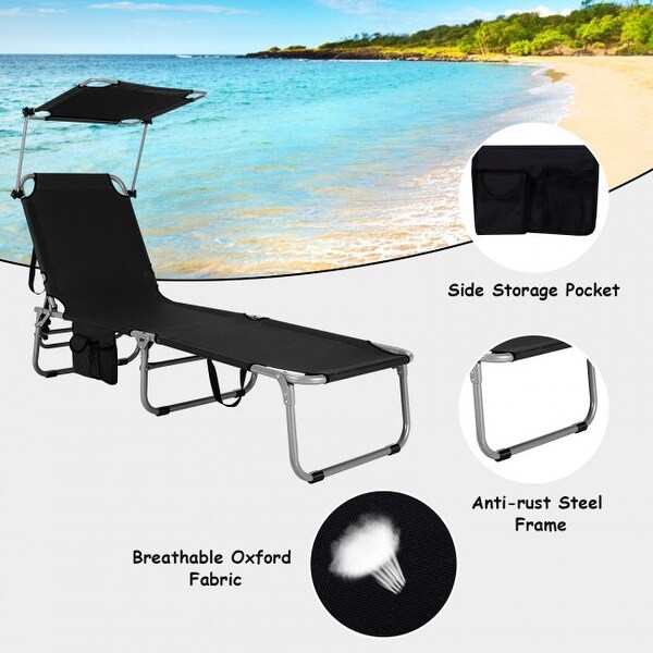 Outdoor Recliner Chair with 5 Adjustable Positions and Canopy Shade