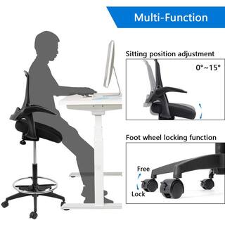 LACOO Black Drafting Chair Tall Office Chair Executive Standing Desk Chair with Lockable Wheels and Adjustable Footrest Ring T-OCNC87SS0