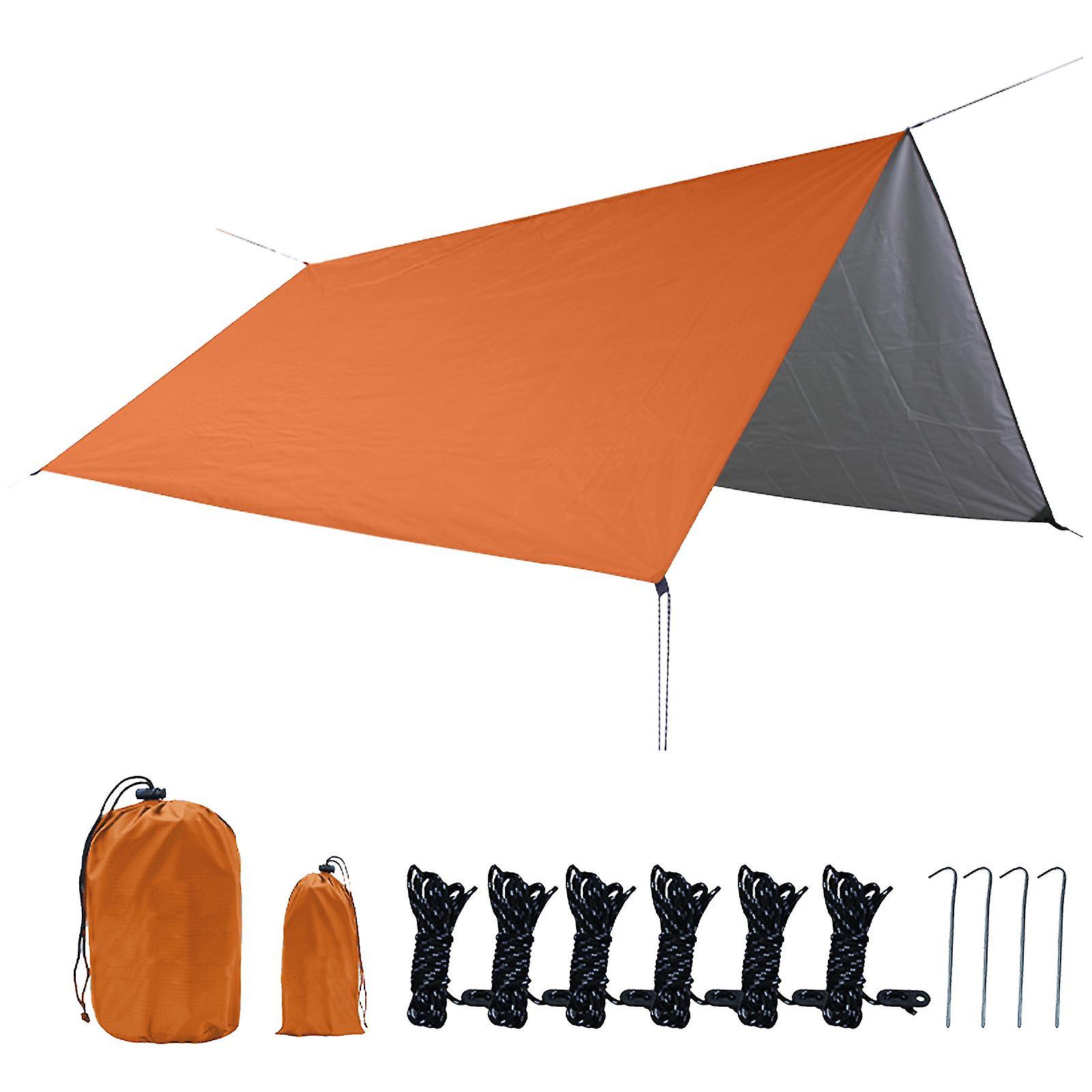 Orange 10 X 10 Ft Sail Canopy Waterproof Rain Fly Sun Shade Uv Resistant Heavy Duty Sand Sunshade With Pegs Rope Storage Bag For Outdoor Patio Garden