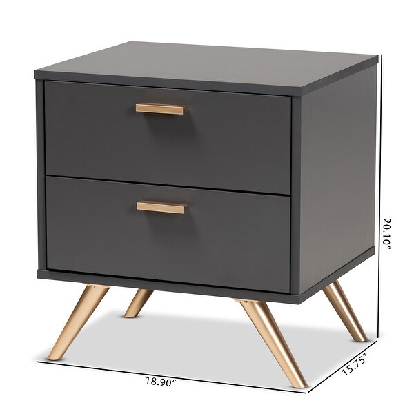 Kelson Modern Dark Grey and Gold Finished Wood 2-Drawer Nightstand - - 33914443