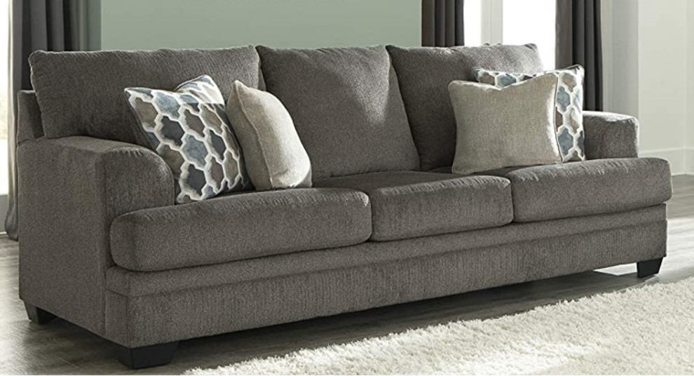 Contemporary Sofa  Oversized Cushioned Seat With Flared Armrests  Slate Gray   Transitional   Sofas   by Decor Love  Houzz