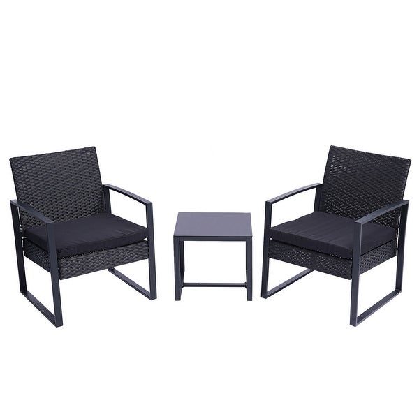 3-Piece Rattan Wicker Patio Conversation Set Chairs and Coffee Table with Cushion - Overstock - 35628408