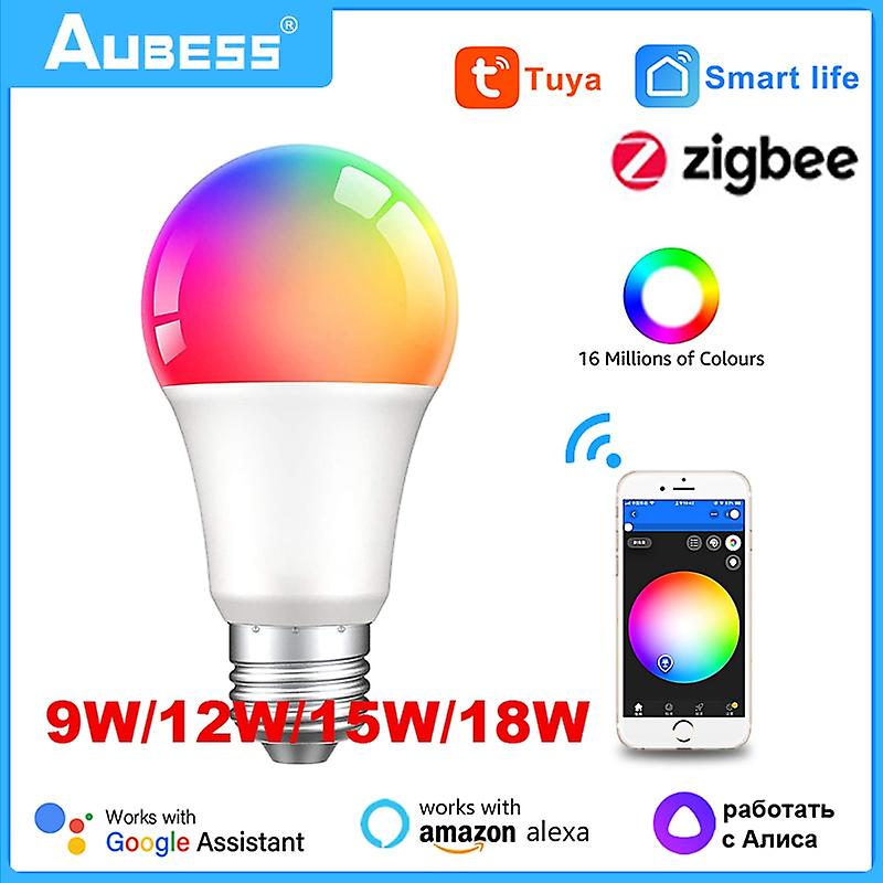 9w 15w Tuya Zigbee 3.0 Led Light Bulb E27 Rgbcw Lamp Smart Home Dimmable Bulb Voice Remote